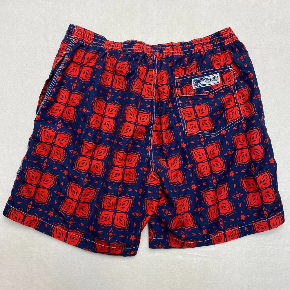 Trunk Swim Shorts Mens XL Red Drawstring Beach Geometric